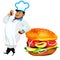 Funny Chef and fresh hamburger