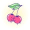 Funny cherry couple in love kawaii style kissing