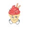 Funny cherry ice cream mascot character showing confident gesture