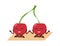 Funny cherry yoga. Berries set on gymnastic mat, fruit mascot meditating or doing exercise. Cute emblem template, plant