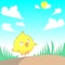 A funny chick looking happy at beautiful day cartoon