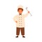 Funny chief cook little boy holding ladle vector flat illustration. Cute cookery child standing in white uniform and cap