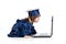 Funny child as academic using laptop