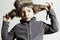 Funny child in fur Hat.Kids fashion casual winter style.little boy.children emotion