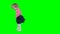 Funny child girl turn around isolated on green