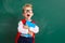 Funny child   schoolboy  boy student about school blackboard