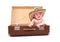 Funny child in sunglasses and summer straw hat