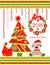 Funny childish applique for 2018 New year with Xmas tree, Christmas wreath and funny sitting puppy