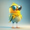 Funny childish bird wearing sunglasses on a color background. Generative AI