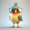Funny childish bird wearing sunglasses on a color background. Generative AI