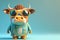 Funny childish bull wearing sunglasses on a light color background. Generative AI