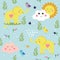 Funny childish elephants and birds. Cute seamless pattern for nice backgrounds.