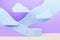 Funny children abstract stage - round podium mockup, mountain landscape - pastel blue, violet, white color slope, clouds.