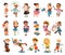 Funny Children Engaged in Different Activities Big Vector Set