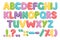 Funny children font with color letters. Colorful alphabet on a white background.