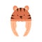 Funny Children\\\'s Hat with earflaps with a Tiger\\\'s face. Isolated item of wardrobe on a white background.