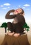 Funny chimpanzee monkey sitting in nature background