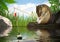 Funny chipmunk fishing, angler concept