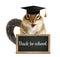 Funny chipmunk hold blackboard, back to school concept