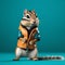 Funny chipmunk in a jacket on a blue background.