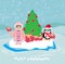 Funny Christmas card - a penguin and a small Eskimo
