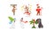 Funny Christmas characters for winter Holidays design, reindeer, monkey, gingerbread, snowmen, gorilla and palm tree