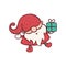 Funny Christmas fairy dwarf with gift box cartoon vector illustration isolated.