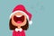 Funny Christmas Girl Singing Loud Carols Vector Cartoon Illustration