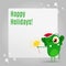 Funny Christmas greeting card design with cute grumpy monster