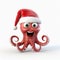 Funny Christmas Octopus With Santa Hat - 3d Rendering