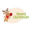 Funny Christmas reindeer in red scarf holding a garland