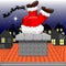 Funny Christmas Santa Claus Stuck in the Chimney, on Quiet Christmas City by Night