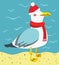 Funny Christmas Seagull on the Beach