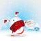 funny Christmas Snowman standing Upside down.Christmas Greeting Card. cartoon illustration.