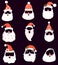 Funny Christmas vector set with Santa hats, beard and mustaches