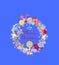 Funny Christmas wreath childish applique with little golden angels, candle, gingerbread, ball, jingle bell, strobile, redbird, gif