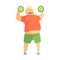 Funny Chubby Man Character Doing Gym Workout Weight Lifting Illustration