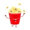 Funny cinema popcorn bucket character with smiling human face