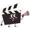 Funny cinema production clapper board, clapboard character with human face