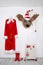 Funny classical santa christmas decoration background in red and