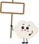 Funny cloud mascot holding a blank signboard