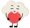 Funny cloud mascot holding a red heart