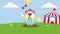 Funny Clown Cartoon Character With Balloons And Birthday Cake