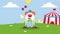 Funny Clown Cartoon Character With Balloons And Birthday Cake