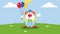 Funny Clown Cartoon Character With Balloons And Birthday Cake