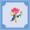 Funny clown with a flower. Pixel art character. Vector illustration