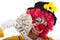 Funny clown holding money