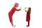 Funny clown making high-five gesture with a little girl