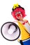 Funny clown with a megaphone