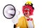 Funny clown with a megaphone